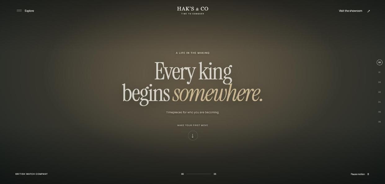 Hak's and Co homepage reading Every king begins somewhere